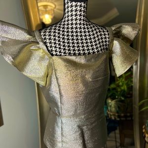 Cache iridescent ruffled sleeve peplum corset crop top